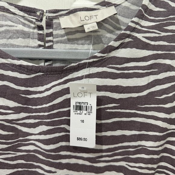 LOFT Zebra Brown White Sleeveless Pocket Linen Shift Dress - Picture 3 of 6